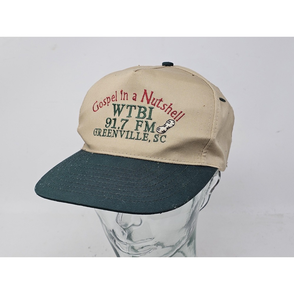 VINTAGE Jesus Hat Cap Snap Back Mens Tan Green Gospel In A Nutshell Radio